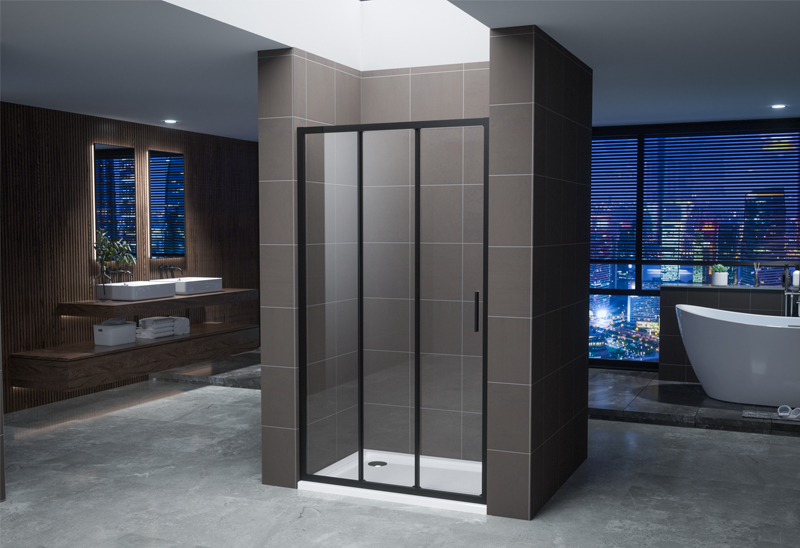 A322-7 5/6 มม. Matt Black Quadrant Pivot Shower Enclosure